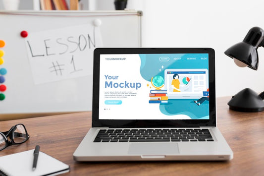 Free Laptop Mock-Up On Desk Psd