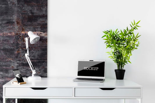 Free Laptop Mock-Up On Modern Desk Psd