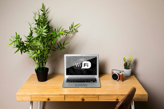 Free Laptop Mock-Up With Wifi Concept Psd