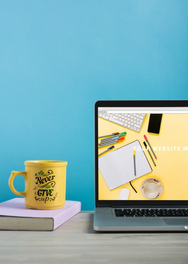 Free Laptop Mockup And Mug Psd