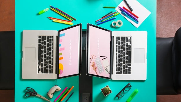 Free Laptop Mockup On Desk Psd