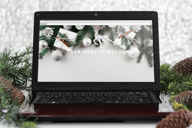 Free Laptop Mockup With Christmas Concept Psd