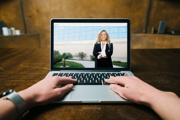 Free Laptop Mockup With Hands Psd