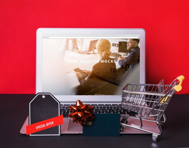 Free Laptop Mockup With Online Shopping Concept Psd