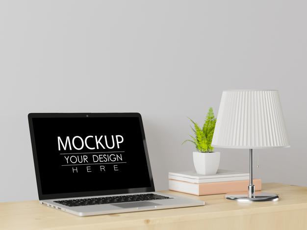 Free Laptop On Workspace Mockup Psd