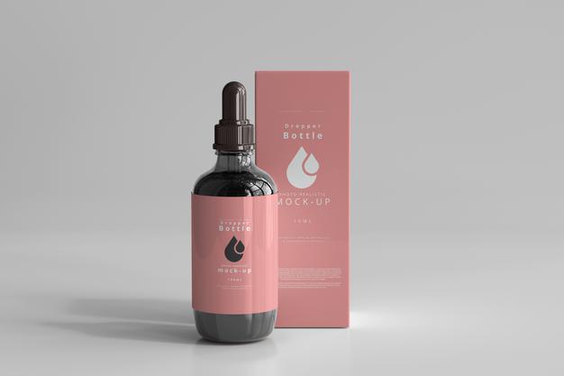 Free Large Dropper Bottle Mockup With Box Psd