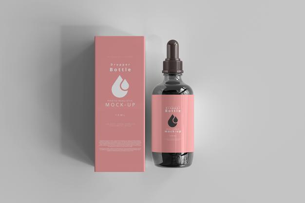 Free Large Dropper Bottle Mockup With Box Psd