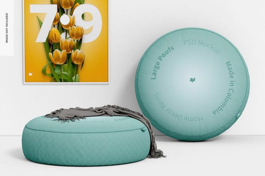 Free Large Poufs Mockup, Leaned Psd