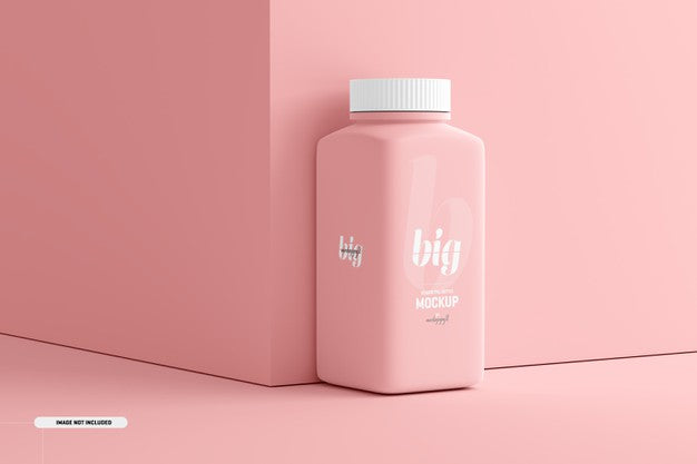 Free Large Square Pill Supplement Bottle Mockup Psd