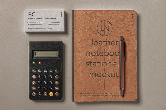 Free Leather Cover Psd Notebook Mockup Set