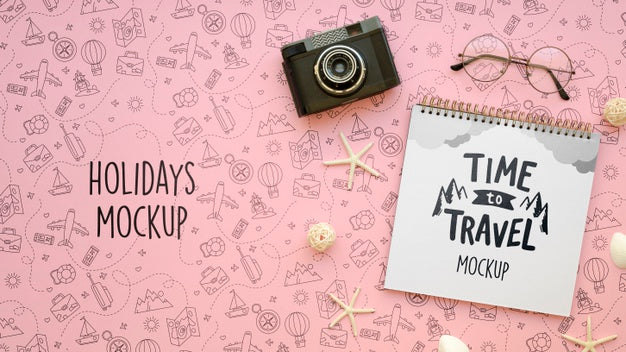 Free Let'S Go Travel Mock-Up And Retro Camera Psd