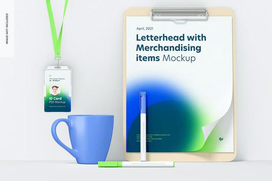 Free Letterhead And Merchandising Items Mockup, Front View Psd