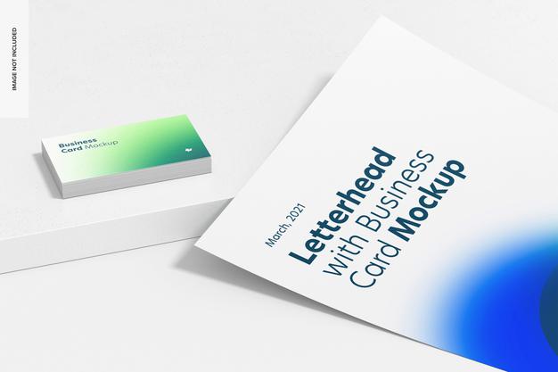 Free Letterhead With Business Card Mockup, Close-Up Psd