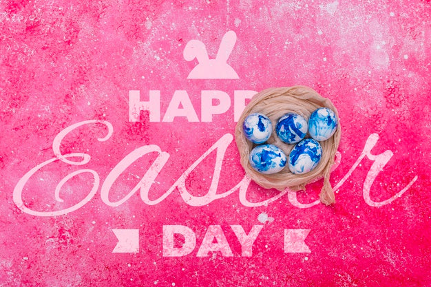 Free Lettering Easter Mockup With Eggs Psd