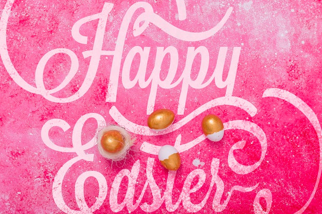 Free Lettering Easter Mockup With Eggs Psd