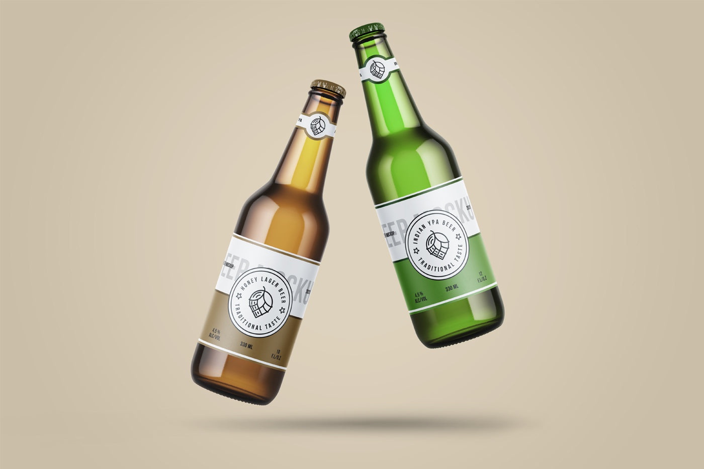 Free Levitating Beer Bottle Mockup