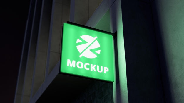 Free Light Green Night Business Sign Mock-Up Psd