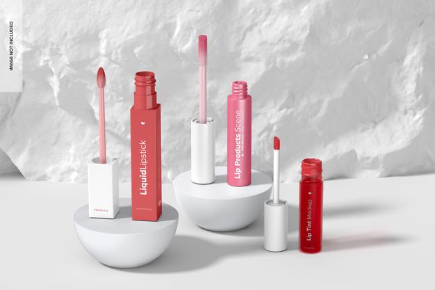 Free Lip Products Scene Mockup, Opened Psd