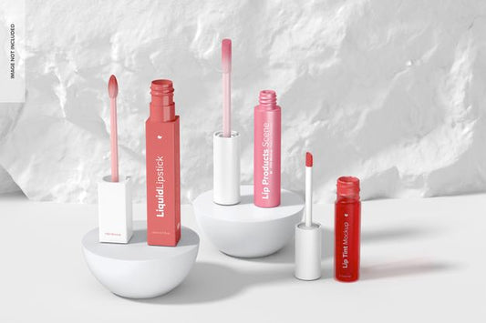 Free Lip Products Scene Mockup, Opened Psd