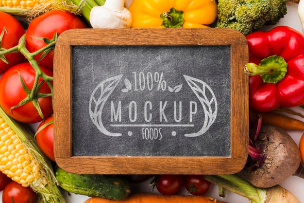 Free Locally Grown Veggies Mock-Up On Chalkboard Psd