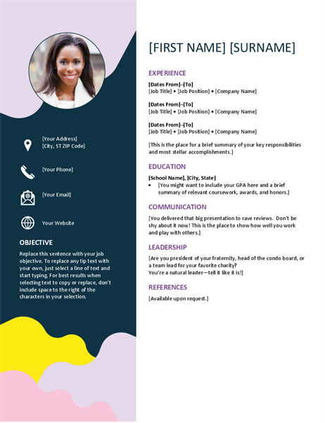 Free Organic Shapes CV Resume Template in Microsoft Word (DOCX) Format