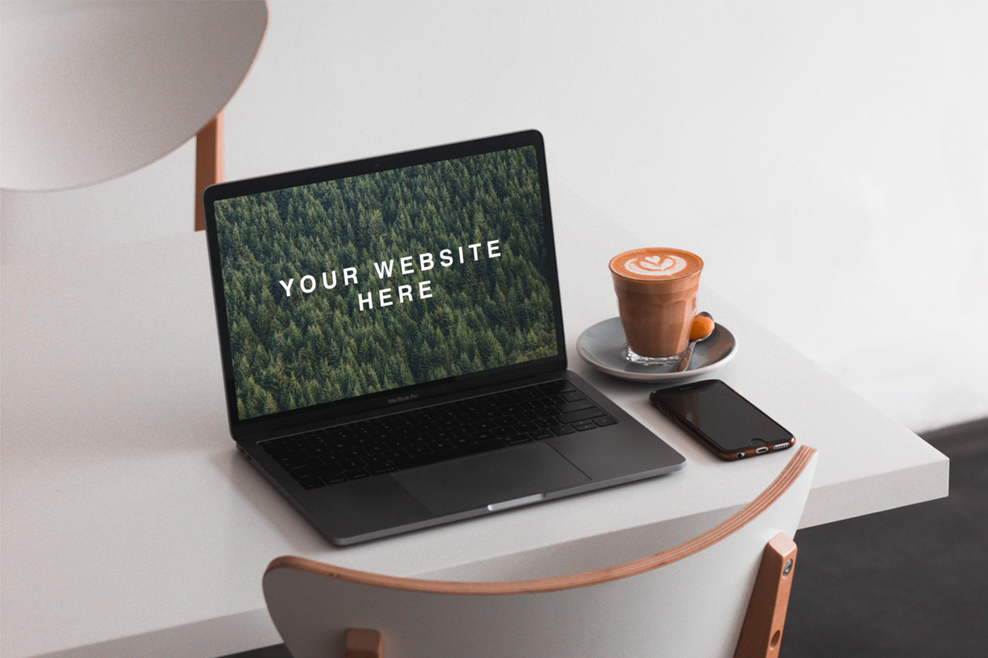 Free Macbook On Table Mockup