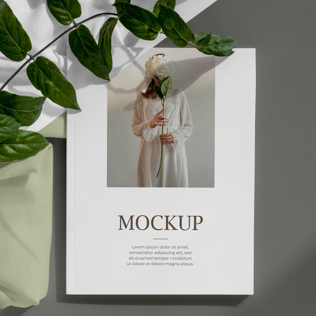 Free Magazine And Leaves Assortment Above View Psd