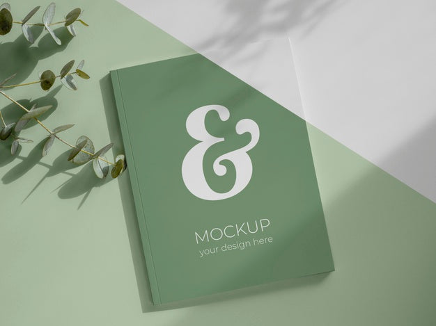 Free Magazine And Leaves Mockup Flat Lay Psd