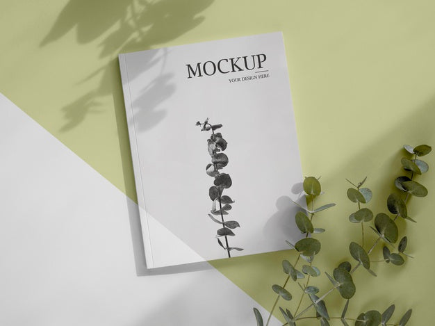 Free Magazine And Leaves Mockup Psd