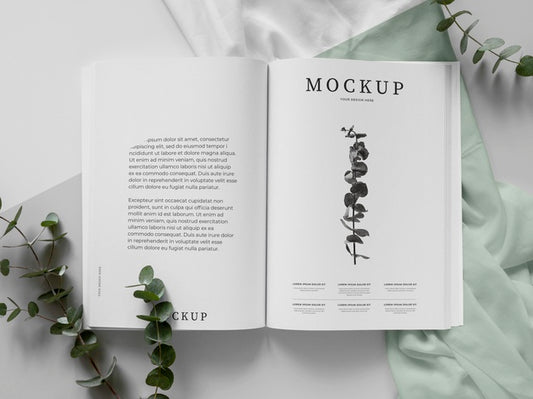 Free Magazine And Plant Mockup Flat Lay Psd