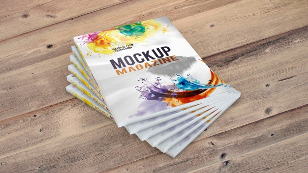 Free Magazine Mockup On Wooden Table Psd