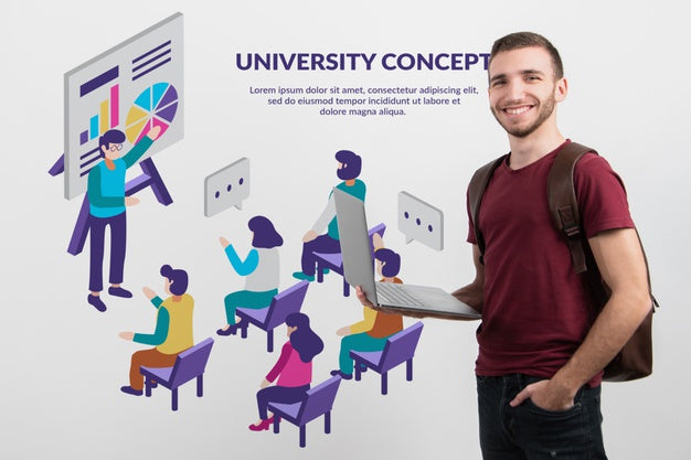 Free Male Student Presenting Online Platform Psd