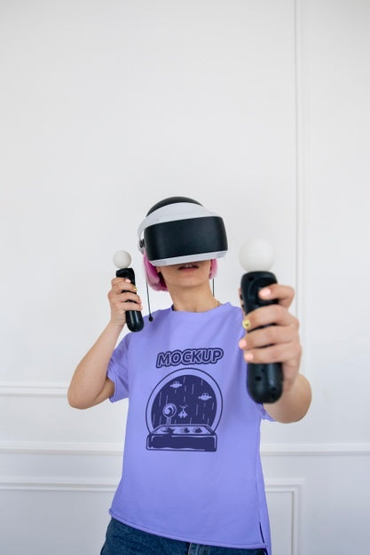 Free Man Playing Video Games At Home With Vr Headset Psd