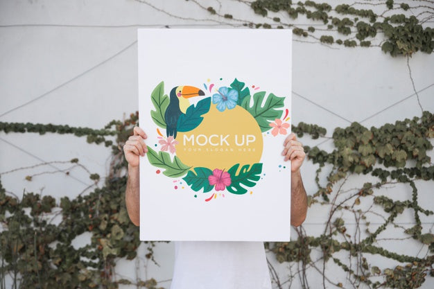 Free Man Presenting Poster Mockup Outdoors Psd