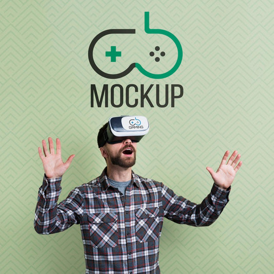 Free Man Using A Virtual Reality Headset Medium Shot Mock-Up Psd