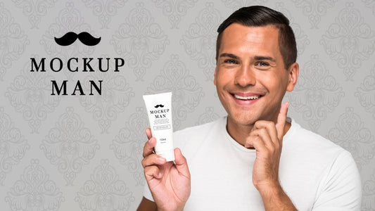 Free Man Using Face Cream Mock-Up Psd