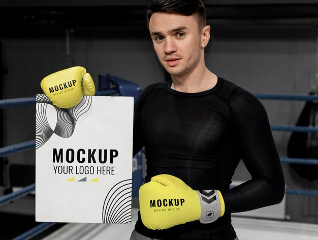 Free Man Wearing Boxing Gloves Mock-Up For Training Psd