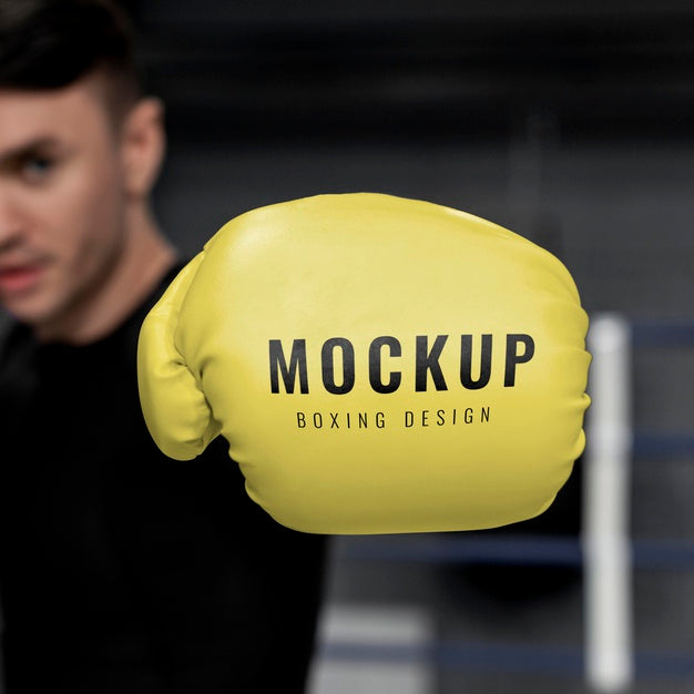 Free Man Wearing Boxing Gloves Mock-Up For Training Psd