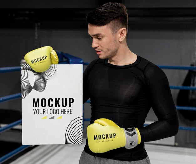 Free Man Wearing Boxing Gloves Mock-Up For Training Psd