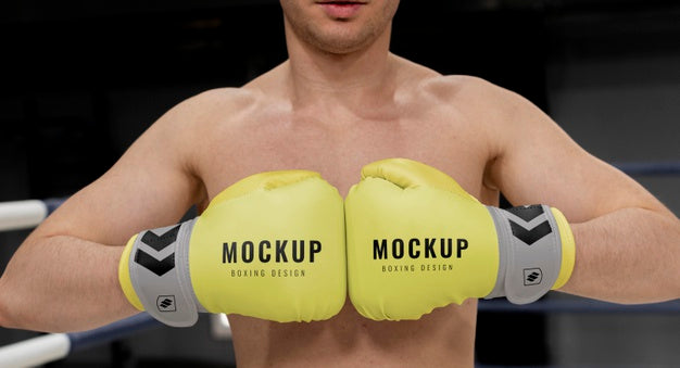 Free Man Wearing Boxing Gloves Mock-Up For Training Psd