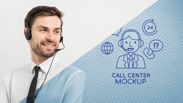 All Freebies Free PSD Mockups - Man With Headphones Call Center Assistant Psd 60781a1cb62fc 