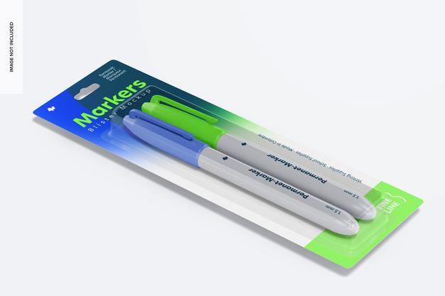 Free Markers Blister Mockup, Perspective Psd