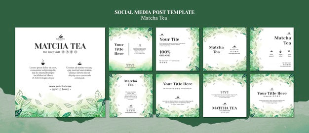 Free Matcha Tea Social Media Post Template Concept Mock-Up Psd