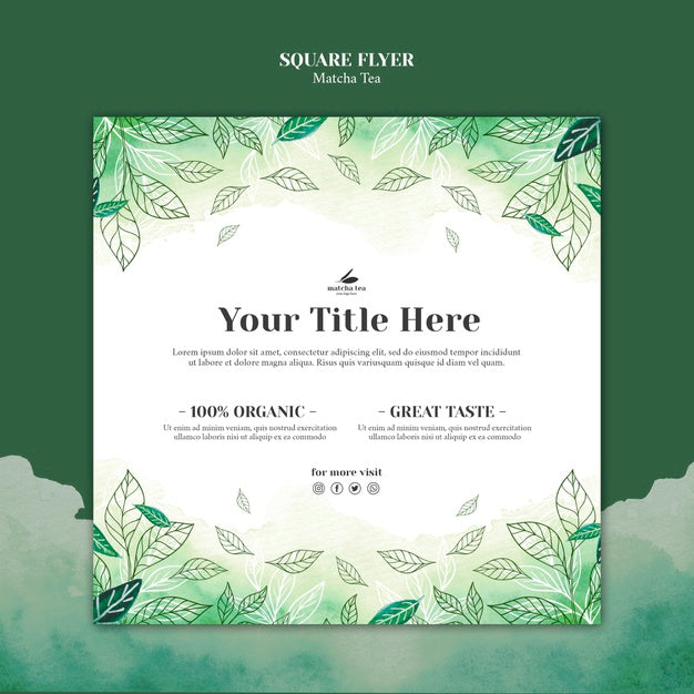 Free Matcha Tea Square Flyer Concept Mock-Up Psd