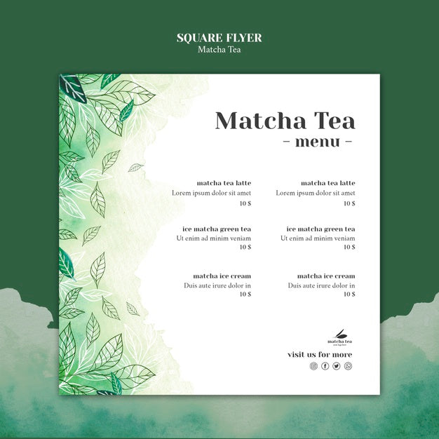 Free Matcha Tea Square Flyer Concept Mock-Up Psd