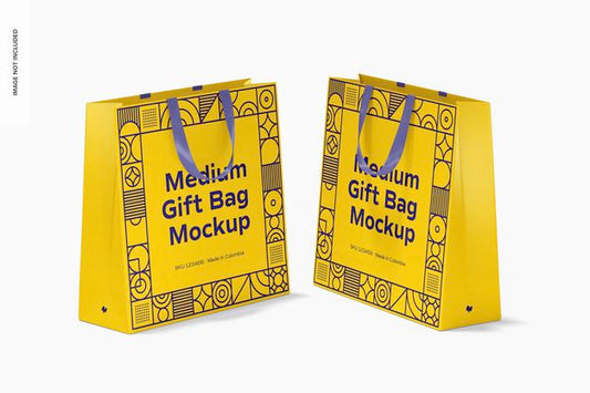 Free Medium Gift Bags With Ribbon Handle Mockup Psd