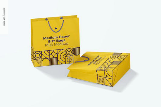 Free Medium Paper Gift Bag With Rope Handle Mockup, Dropped Psd