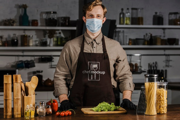 Free Medium Shot Chef Wearing Face Mask Psd