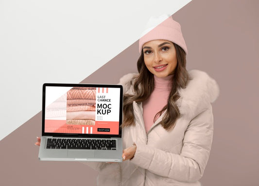 Free Medium Shot Model Posing With Warm Hat Psd