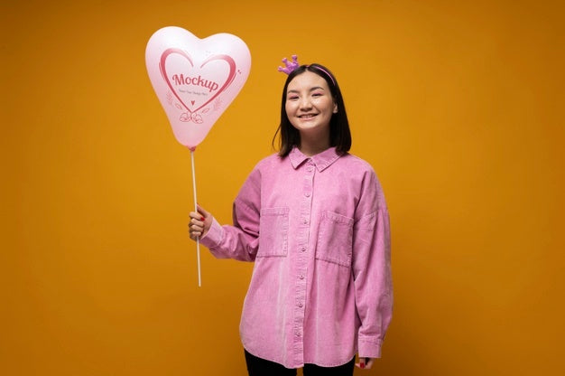 Free Medium Shot Smiley Girl Holding Balloon Psd